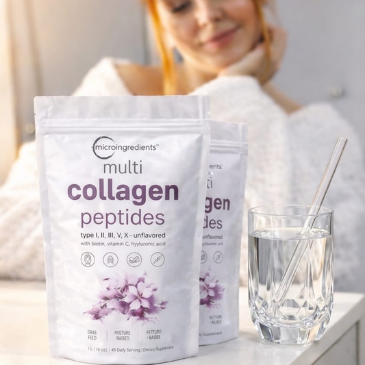 Multicolágeno Péptidos de Microingredients® 1lb Mezcla Avanzada de 5 Colágenos, Biotina, Vitamina C y Ácido Hialurónico