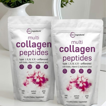 Multicolágeno Péptidos de Microingredients® 1lb Mezcla Avanzada de 5 Colágenos, Biotina, Vitamina C y Ácido Hialurónico