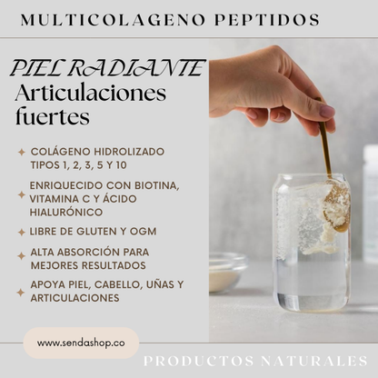 Multicolágeno Péptidos de Microingredients® 1lb Mezcla Avanzada de 5 Colágenos, Biotina, Vitamina C y Ácido Hialurónico